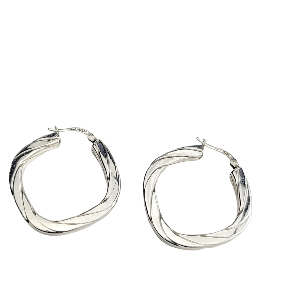 925 Sterling Silver Hoops Earrings Marked Italy - Picture 2 of 3